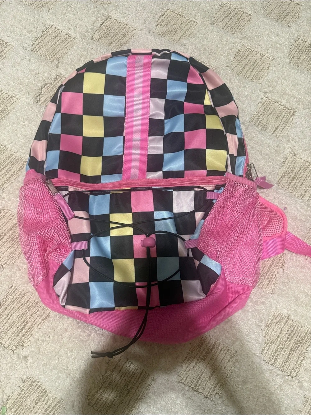 Kids Pink Checkerboard Backpack with Pastel Accents